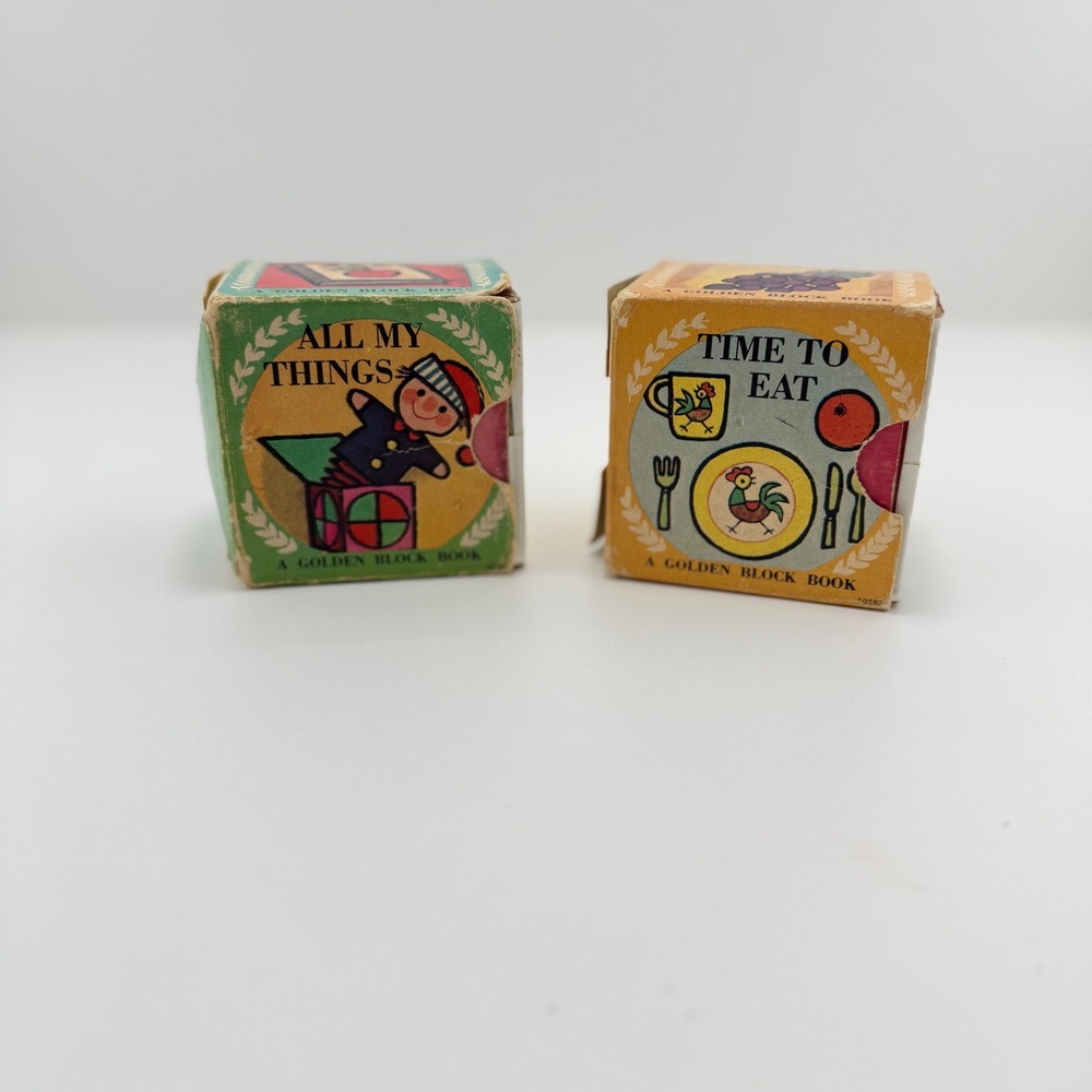 Vintage 1965 Golden Block Books All My Things Time To Eat Miniature Set of 2